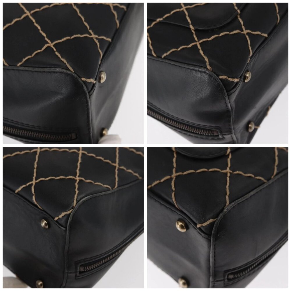 CHANEL Wild stitch Hand Bag Lamb Skin Black CC Auth BA8410 - Picture 14 of 16